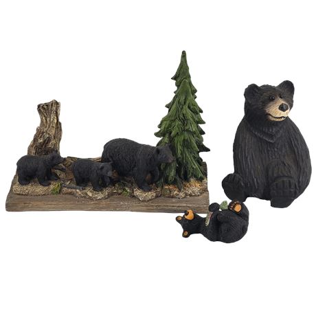 Hand-Carved Wooden Black Bear Figurine Lot