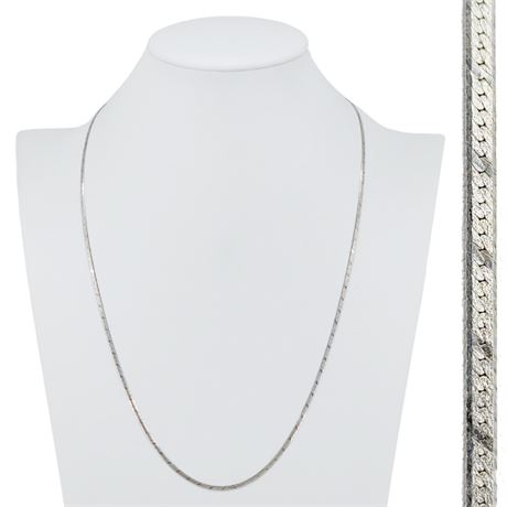 Vintage 24" Sterling Silver Flash Cut Herringbone Chain Necklace