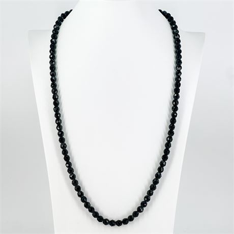 Vintage French Jet Faceted Black Glass Beaded Necklace