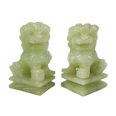 Pair of Vintage Carved Jade Foo Dog Figures