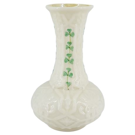 Vintage BELLEEK Ireland "Woodland Shamrock" Porcelain Bud Vase