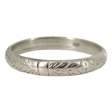 Signed Vintage Art Deco Engraved Laurel Leaves Band Ring, Sz 6.5