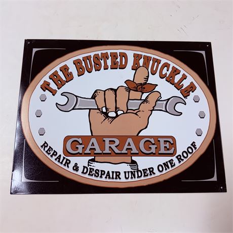 Busted Knuckle Garage 12.5x16” Metal Sign