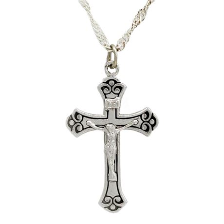 Vtg Sterling Silver Crucifix Pendant Necklace