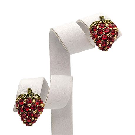 Vintage Rhinestone Strawberry Clip Earrings