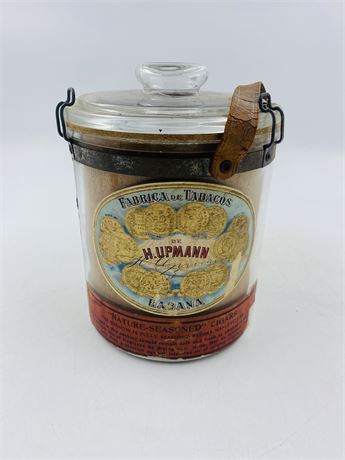 Glass Cuban Cigar General Store Jar w/ Advertising, Tax Stamps