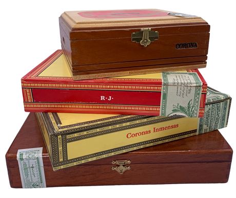 4 Vintage Wood Cigar Storage Boxes