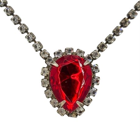 Vtg Prong Set Rhinestone Drop Necklace, Flawed