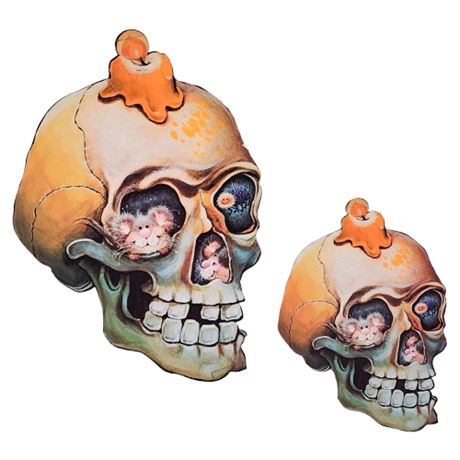Vintage Halloween Skull/Candle/Mice Paper Decor, Set of 2