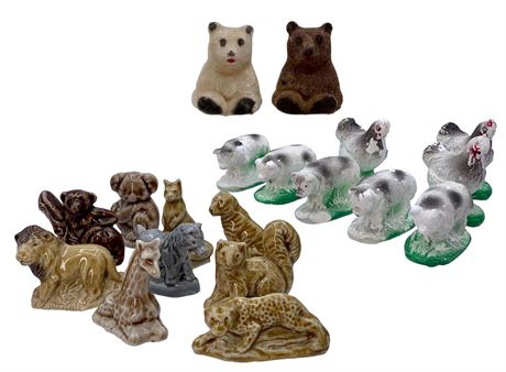19 Miniature Animal Figurines: English Wade Match Strikes,Chalkware Farm Animals