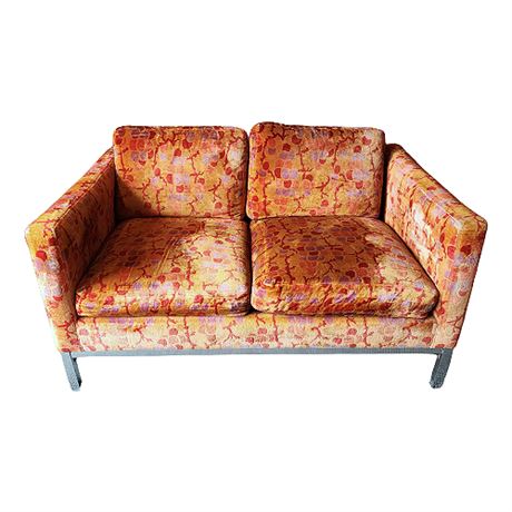 Mid-Century Selig/Milo Baughman Style Chrome Leg Loveseat Sofa