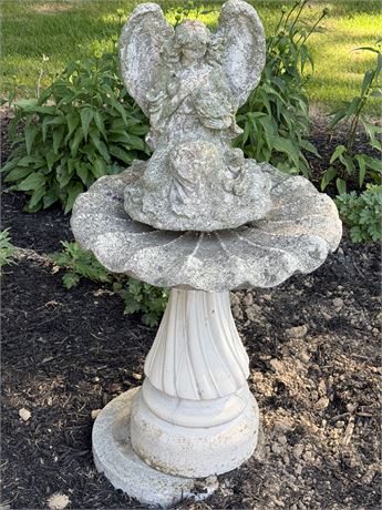 Cement Bird Bath & Angel