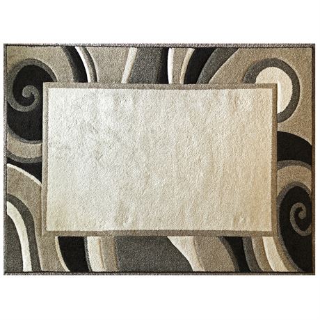 Bazaar Wavy Border Geometric Brown Beige & Cream Area Rug 5x7