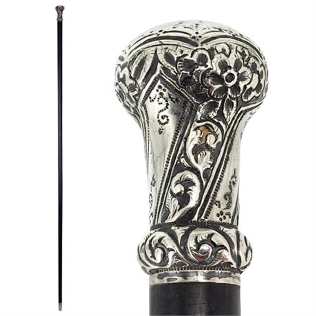 Antique Sterling Silver Knob 35" Walking Stick
