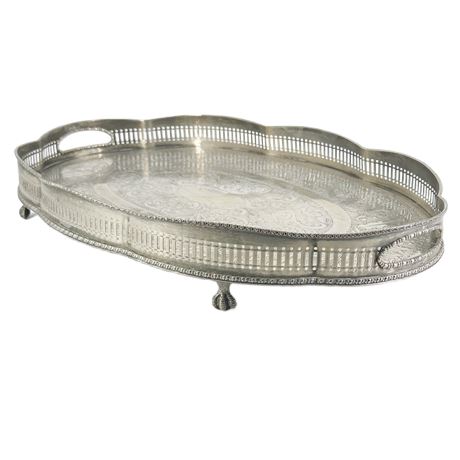 Large Vintage English Silver Plated Footed Serving Tray