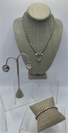 4 pc Mid Century Rhinestone Costume Jewelry Necklace, Earrings & Bracelet
