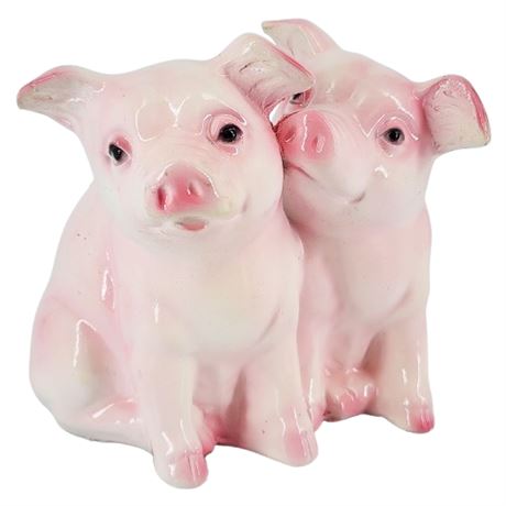 Vintage Aldon Accessories Pink Chalkware Pigs Figurine