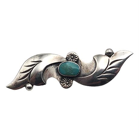 Unmarked Silver Turquoise Brooch