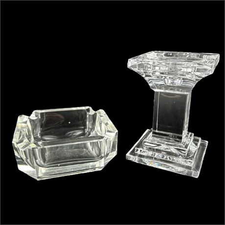 Crystal Ashtray & Pedestal Candle Stand