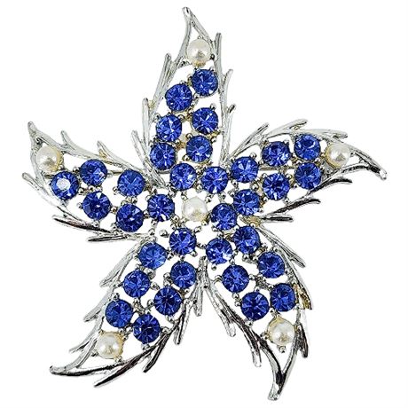 Vintage Rhinestone & Faux Pearl Star/Flower Brooch