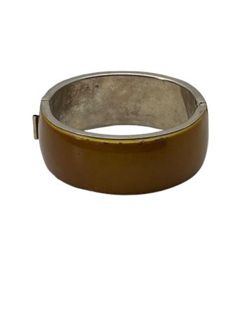 Brown enamel with Silvertone cuff bracelet