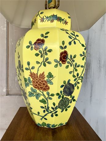 Working 31” Vintage Daffodil Yellow Floral Porcelain Ginger Jar Table Lamp