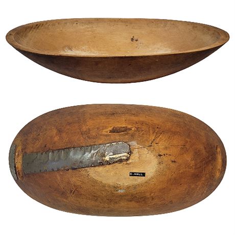 Large Antique Primitive Oval Wood Trencher Dough Bowl w/ Repair