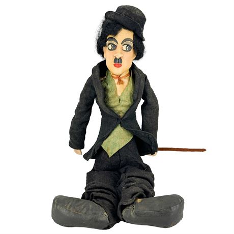 Antique Handmade Ceramic & Cloth Charlie Chaplin Doll
