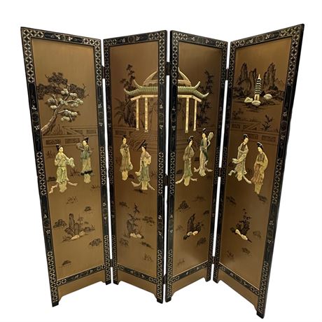 Asian Black Lacquered 3D Folding Room Divider