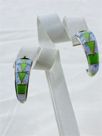 Vtg 5g Navajo Sterling Opal Earrings