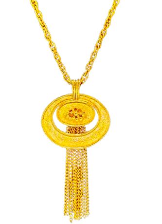 Vtg Avon Gold Tone Drop Pendant Necklace w/Chain accents