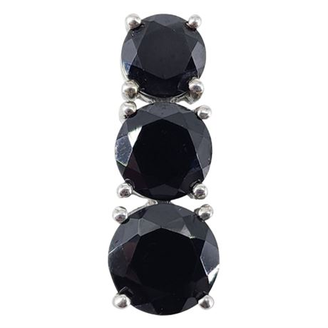 Signed Sterling Silver Black Onyx Triple Stone Pendant