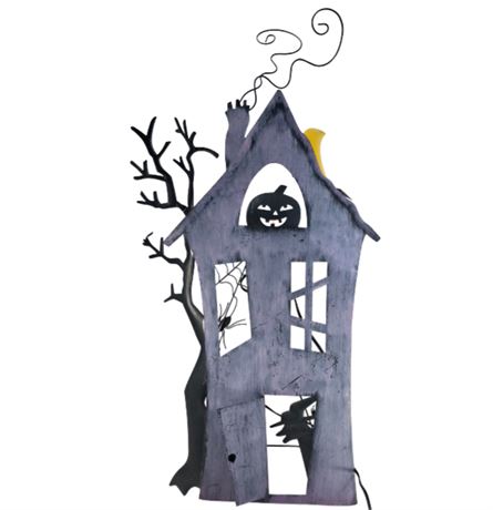 28" Metal Lighted Halloween House