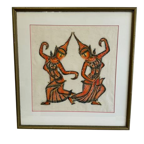 Framed Temple Rubbing Art on Rice Paper