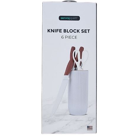 NEW 6-Piece Knife Block Set (5 Knives/1 Block) by Servappétit in Box