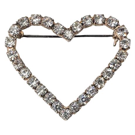Vintage Rhinestone Heart Brooch