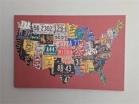 Large canvas print license plate map of the United States