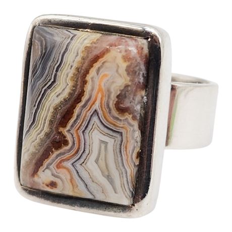 Sterling Silver Crazy Lace Agate Ring, Sz 8