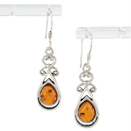 Sterling Silver Amber Drop Earrings