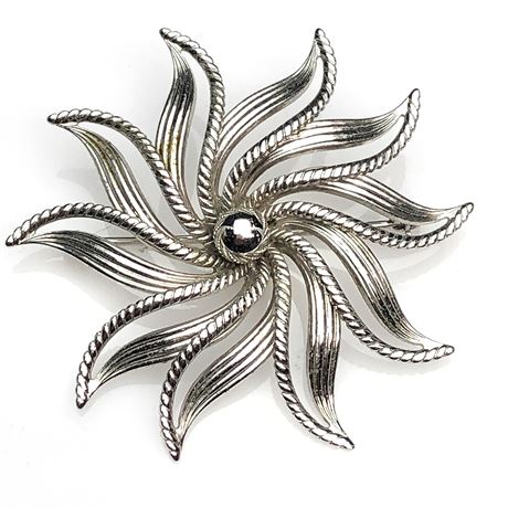 Vintage A&Z Sterling Silver Pinwheel Sunburst Brooch