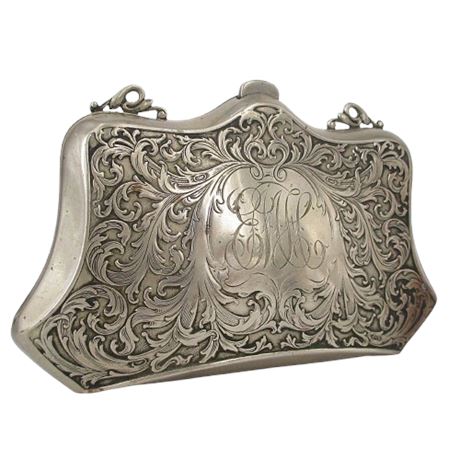 Antique Scrolled Metal Coin Purse/Dance Card Holder ~ missing chain handle