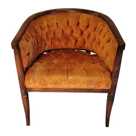 Tufted Orange Velvet Barrel Chair 1940s/1950s