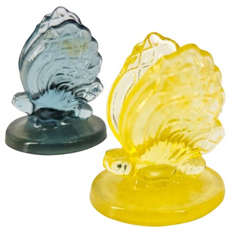 Pair Yellow and Blue Mini Art Glass Butterfly Figures