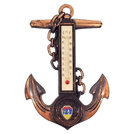 Vintage Hawaii Souvenir Copper Anchor Wall Thermometer