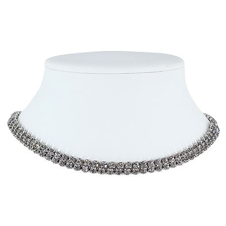 Vintage 2-Strand Prong Set Clear Rhinestone Choker Necklace