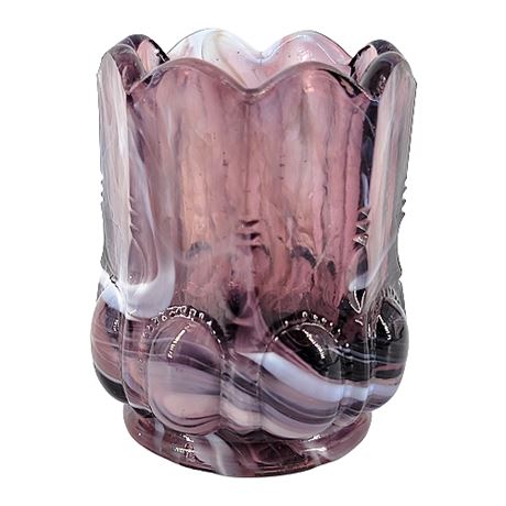 Degenhart Purple Slag Glass Beaded Oval Toothpick Holder