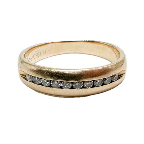 14K Yellow Gold Magic-Glo Wedding Band w Channel Set Diamonds