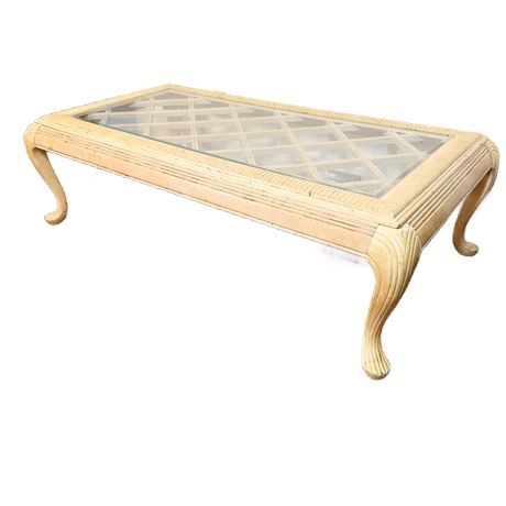 Vintage Wooden Latticework Coffee Table with Glass Top