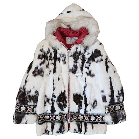 1960s Eskimo Style Hooded Fur Coat, Womens S