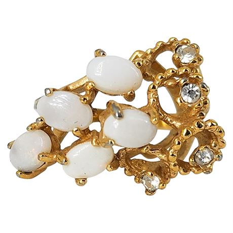 Vintage 18KT HGE Genuine Opal & Rhinestone Ring, Sz 6.5